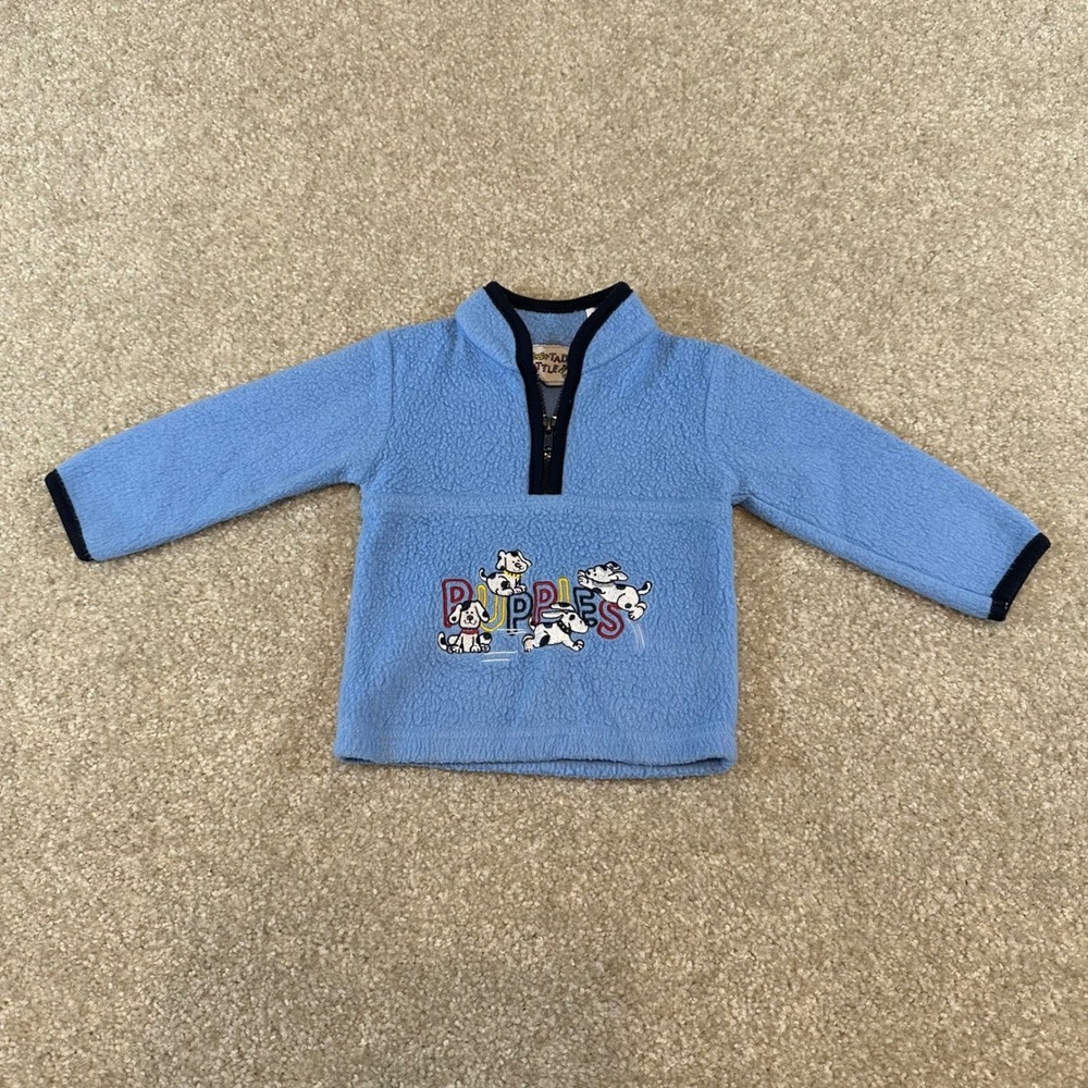 Vintage Tad Little Baby Blue Fleece Quarter Zip Puppy Pullover Sweater 0-6M